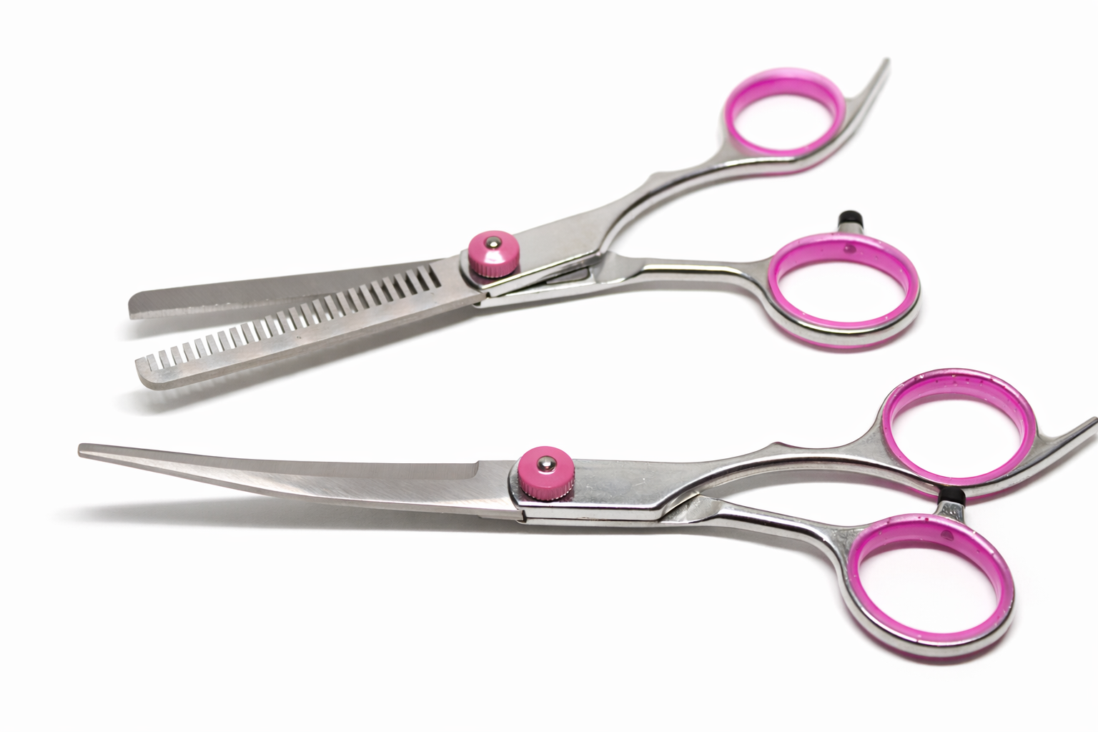 Dog Grooming Scissors Set of 2 Professional Curved & Thinning Pink Ergonomic for Dogs