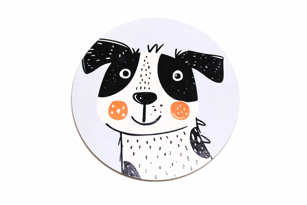 Novelty Coffee/Tea Coasters with Cartoon HAPPY Dog Print Wooden 6 Pieces Set