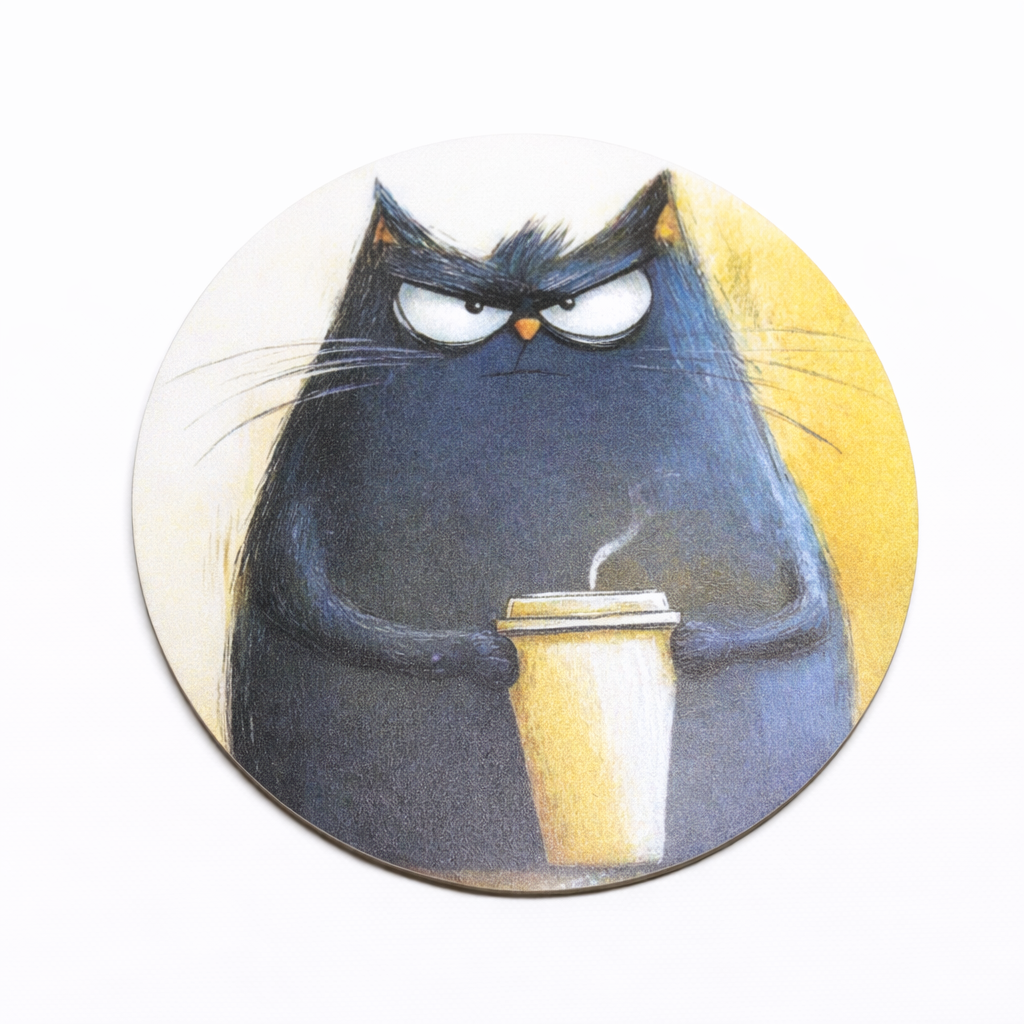Novelty Coffee/Tea Coasters with Cartoon Coffee CAT Print Wooden 4 Pieces Set