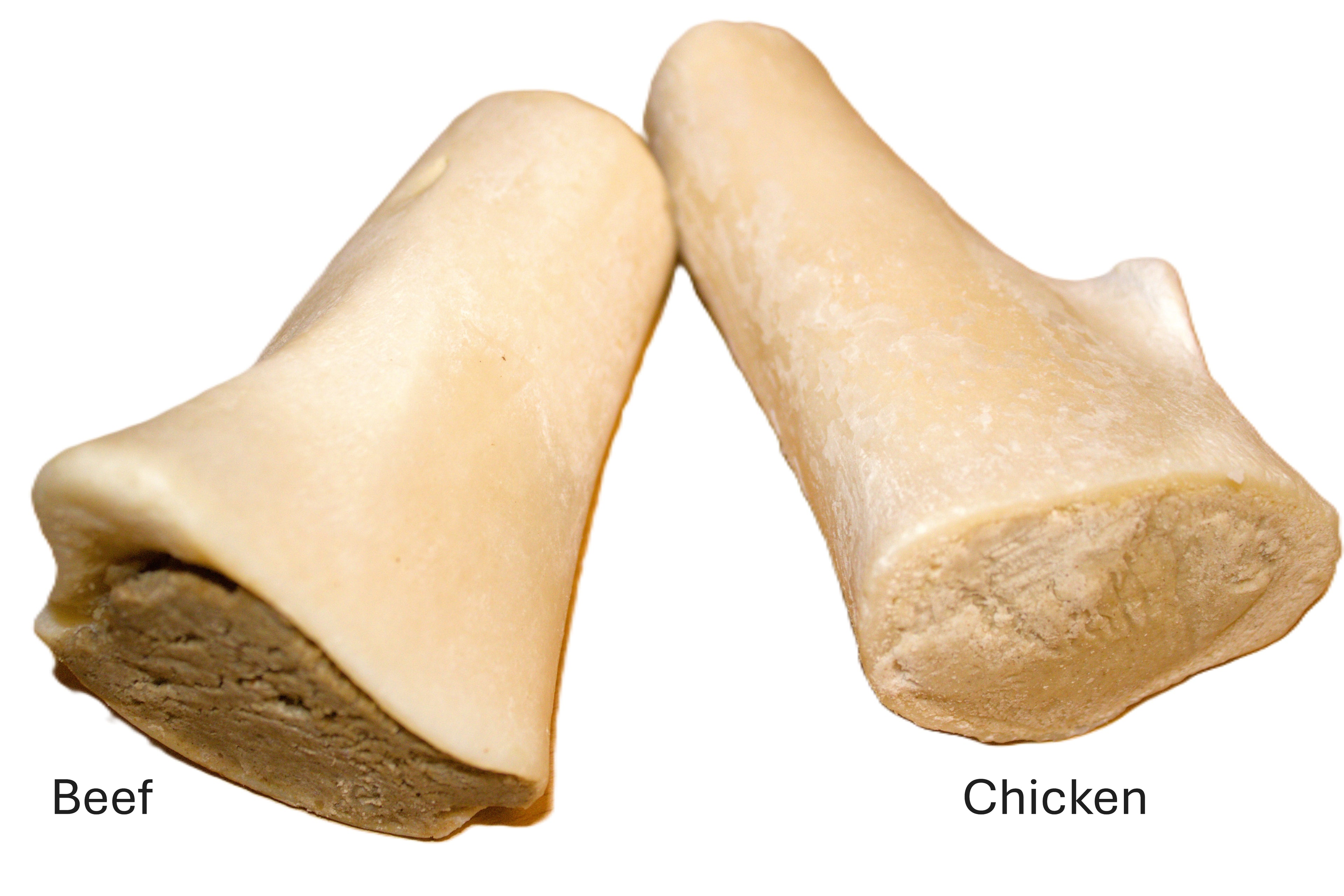 Two Large Dog Marrow Bones Chicken & Beef Filling Chew Treat Snack Protein Meaty