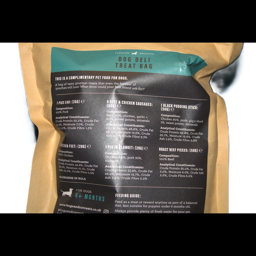 Dog Deli Treat Bag 100% Natural 235g Chicken Black Pudding Beef Pigs Ear Sausages