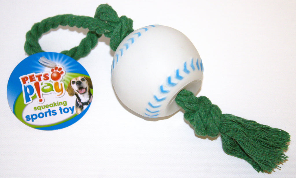 BASEBALL Squeaky Sports Toy Dog Rope Ball Throw Tug-TOY Puppy Chew