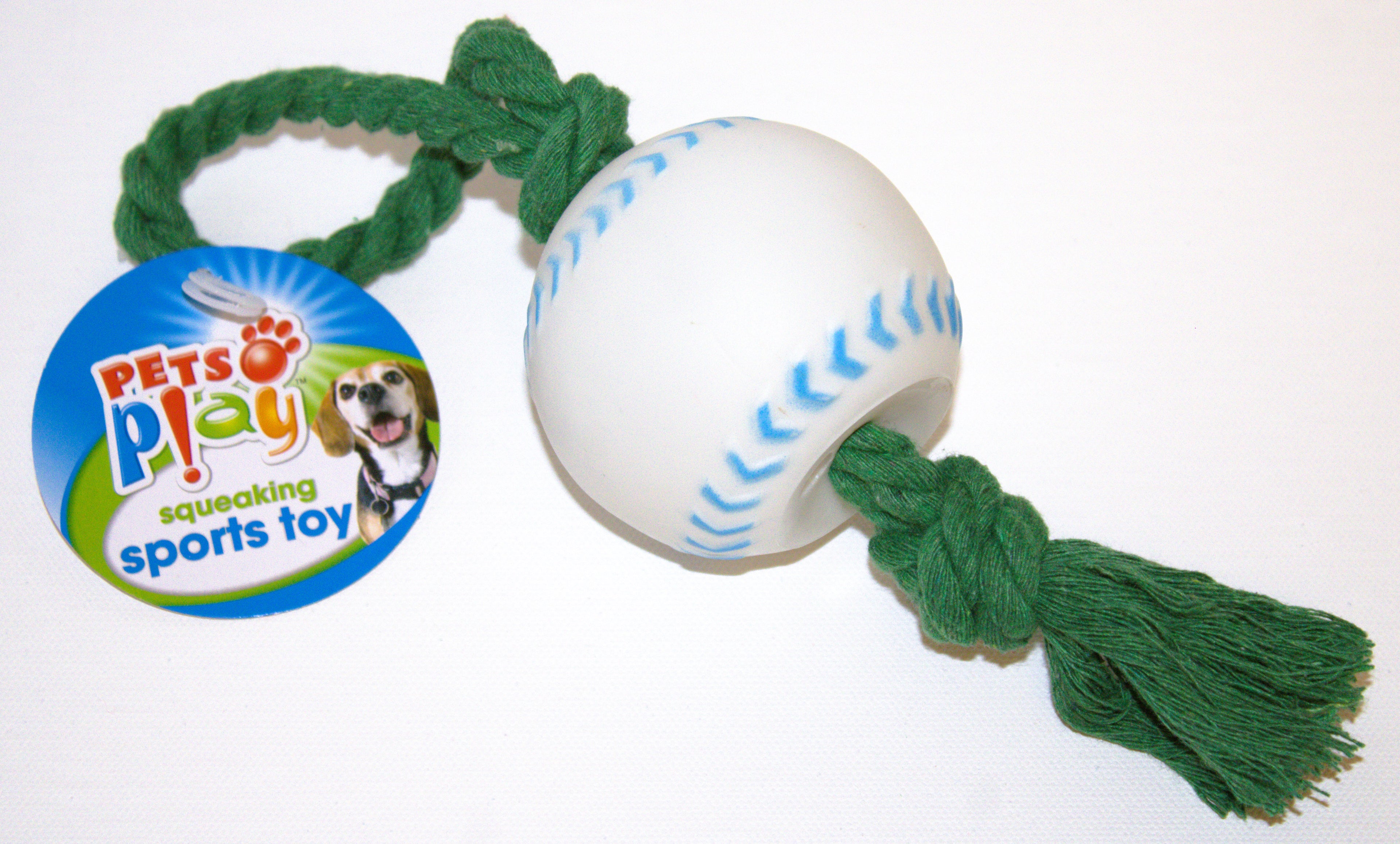 BASEBALL Squeaky Sports Toy Dog Rope Ball Throw Tug-TOY Puppy Chew
