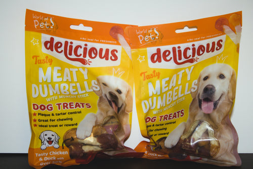 2-PACK Chicken & Duck Dumbbells Dog Chew Treats Meaty Puppy Snack Soft Protein