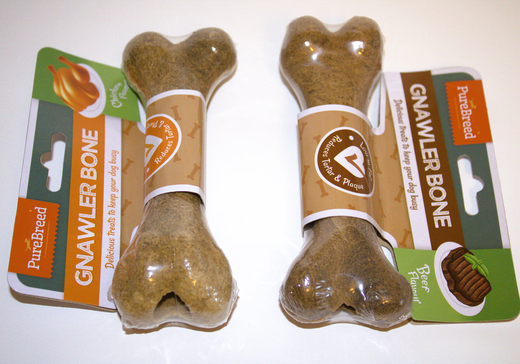 TWO GNAWLER Dog Chew BONE Beef & Chicken Low Fat Dental Health PUPPY ADULT
