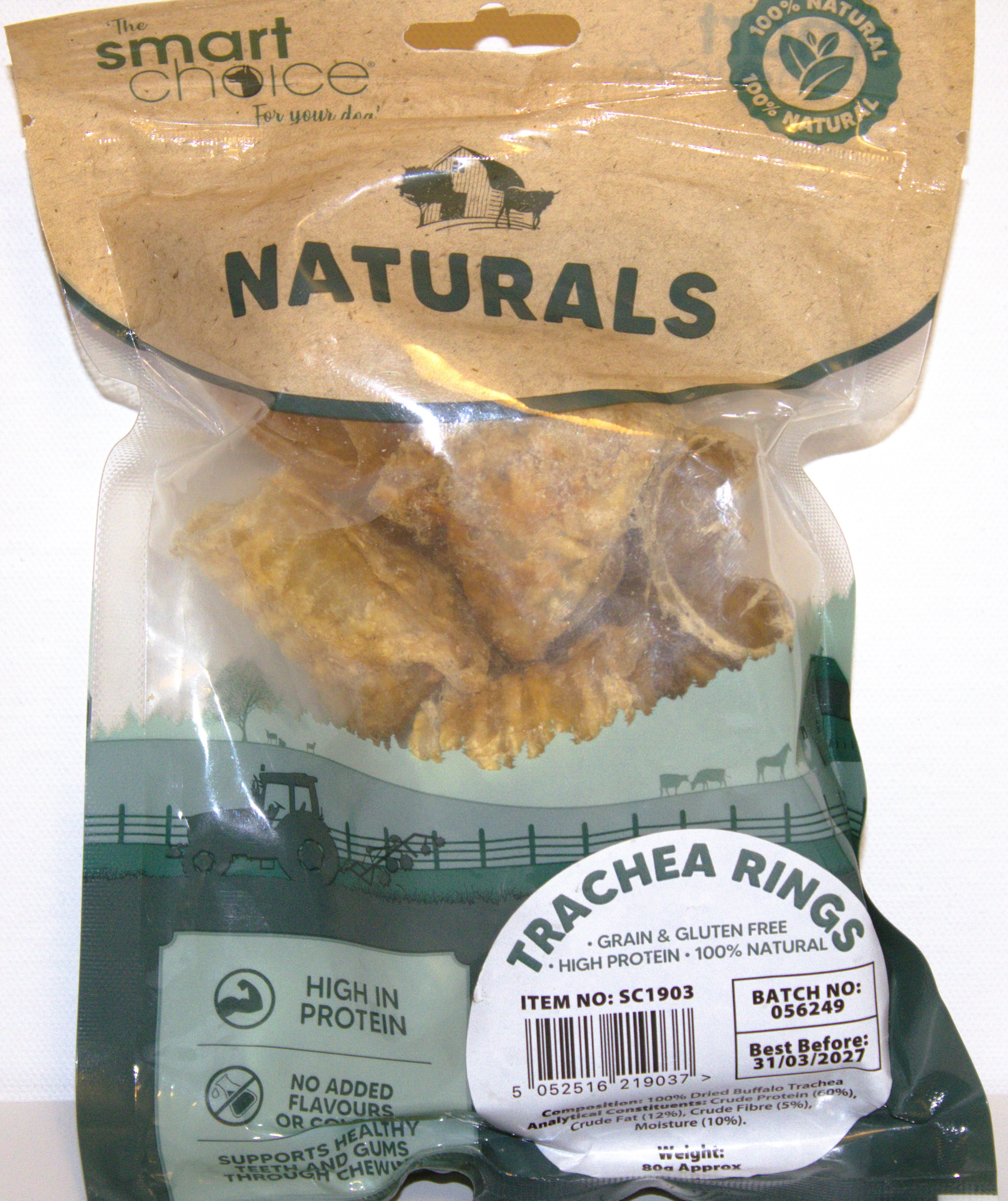 Natural Dog Treat Buffalo/Beef Trachea Rings Crunchy Tasty Clean Teeth