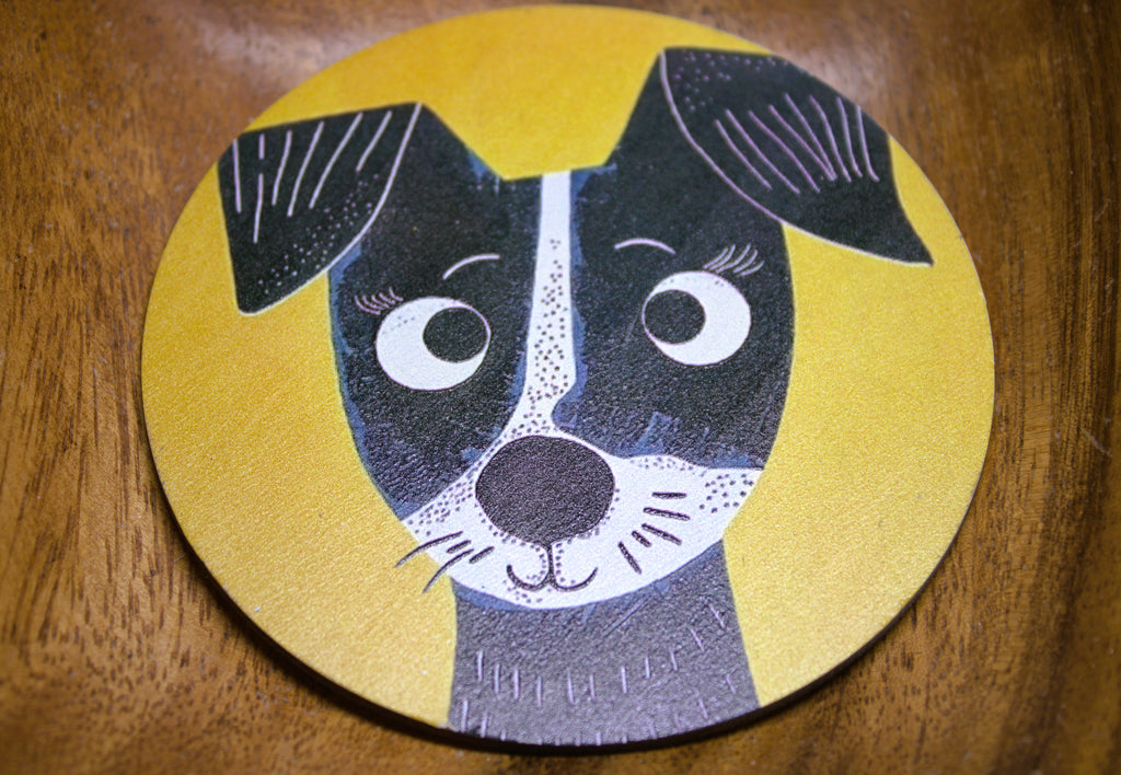 Novelty Coffee/Tea Coasters with Cartoon Spanish DOGS Print Wooden 6 Pieces Set
