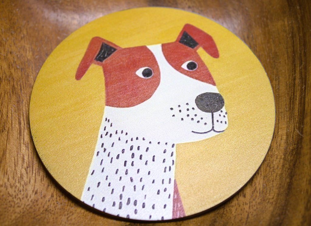 Novelty Coffee/Tea Coasters with Cartoon Spanish DOGS Print Wooden 6 Pieces Set