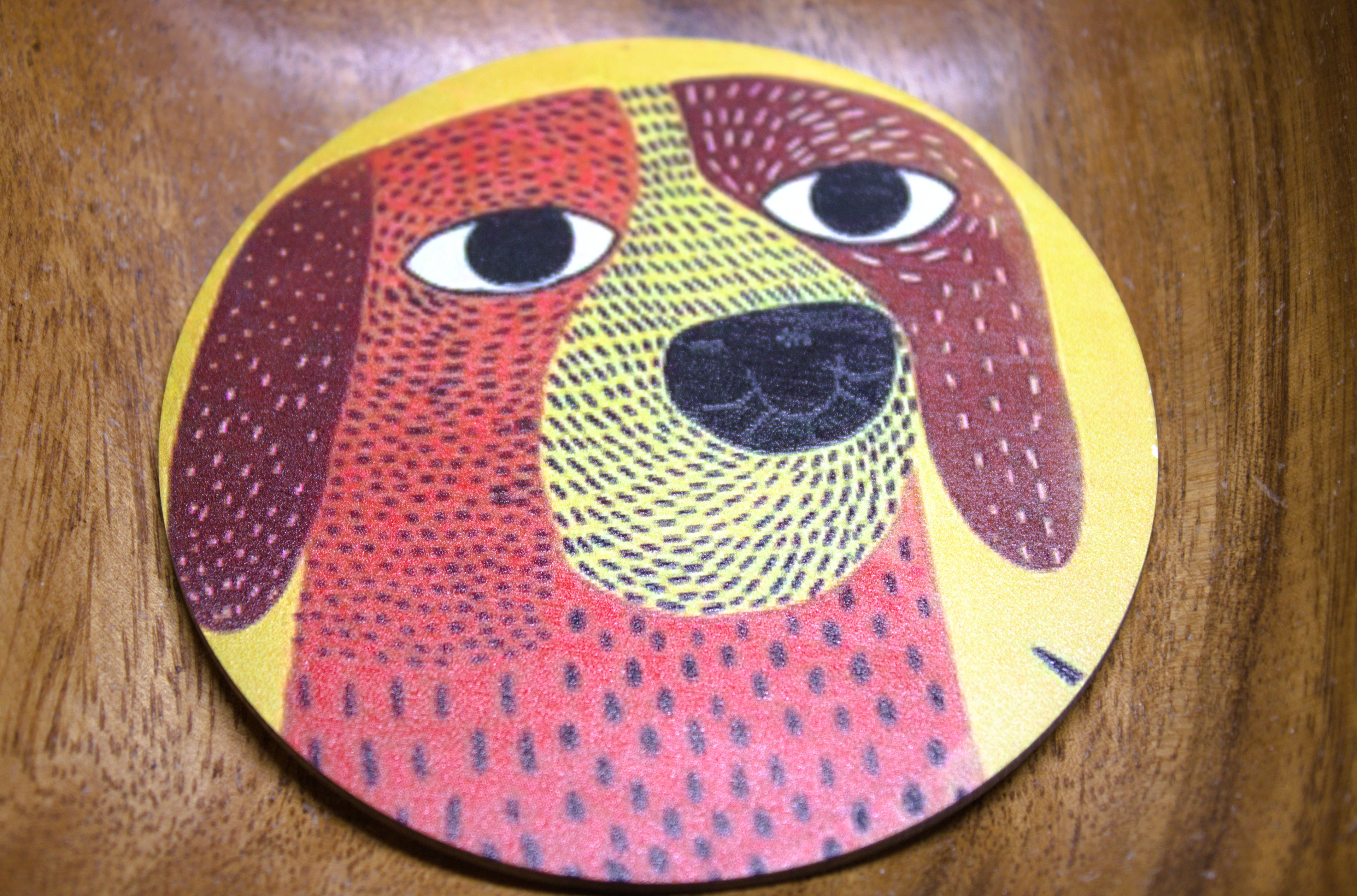 Novelty Coffee/Tea Coasters with Cartoon Spanish DOGS Print Wooden 6 Pieces Set