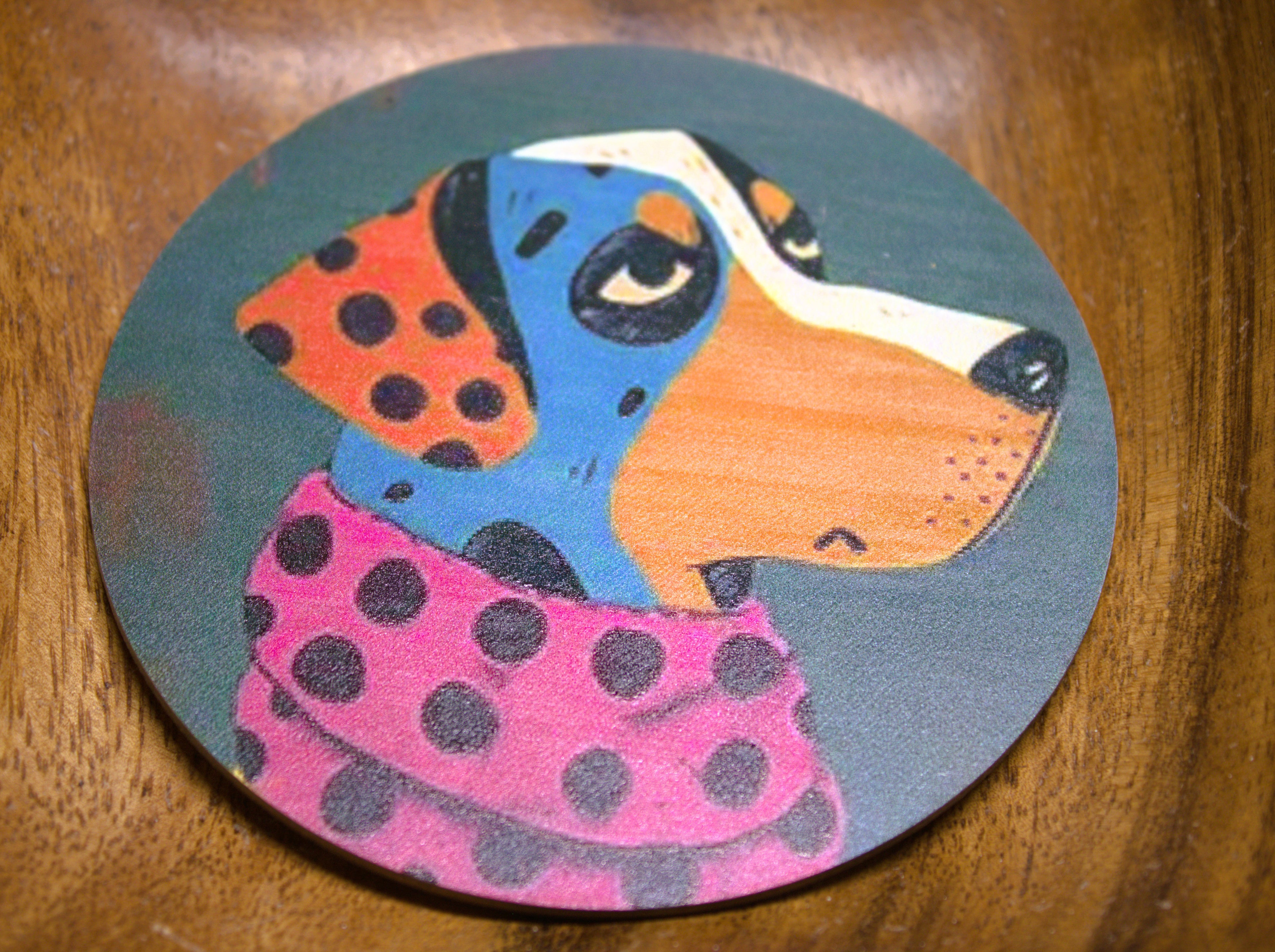Novelty Coffee/Tea Coasters with Cartoon Spanish DOGS Print Wooden 6 Pieces Set