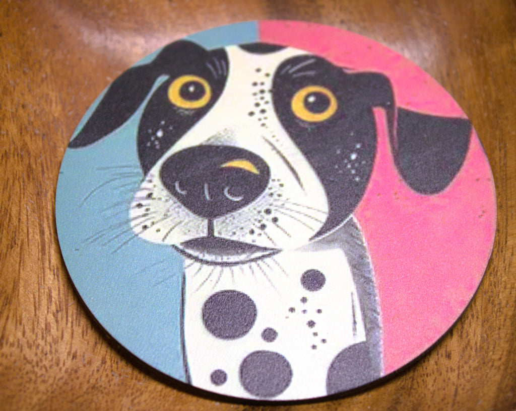 Novelty Coffee/Tea Coasters with Cartoon Spanish DOGS Print Wooden 6 Pieces Set