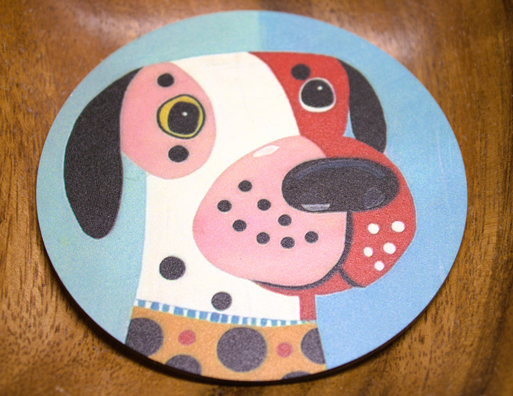 Novelty Coffee/Tea Coasters with Cartoon Spanish DOGS Print Wooden 6 Pieces Set