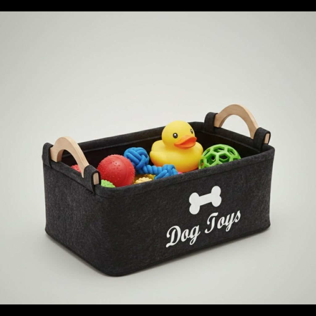 Dog Toy Basket Storage Black Felt