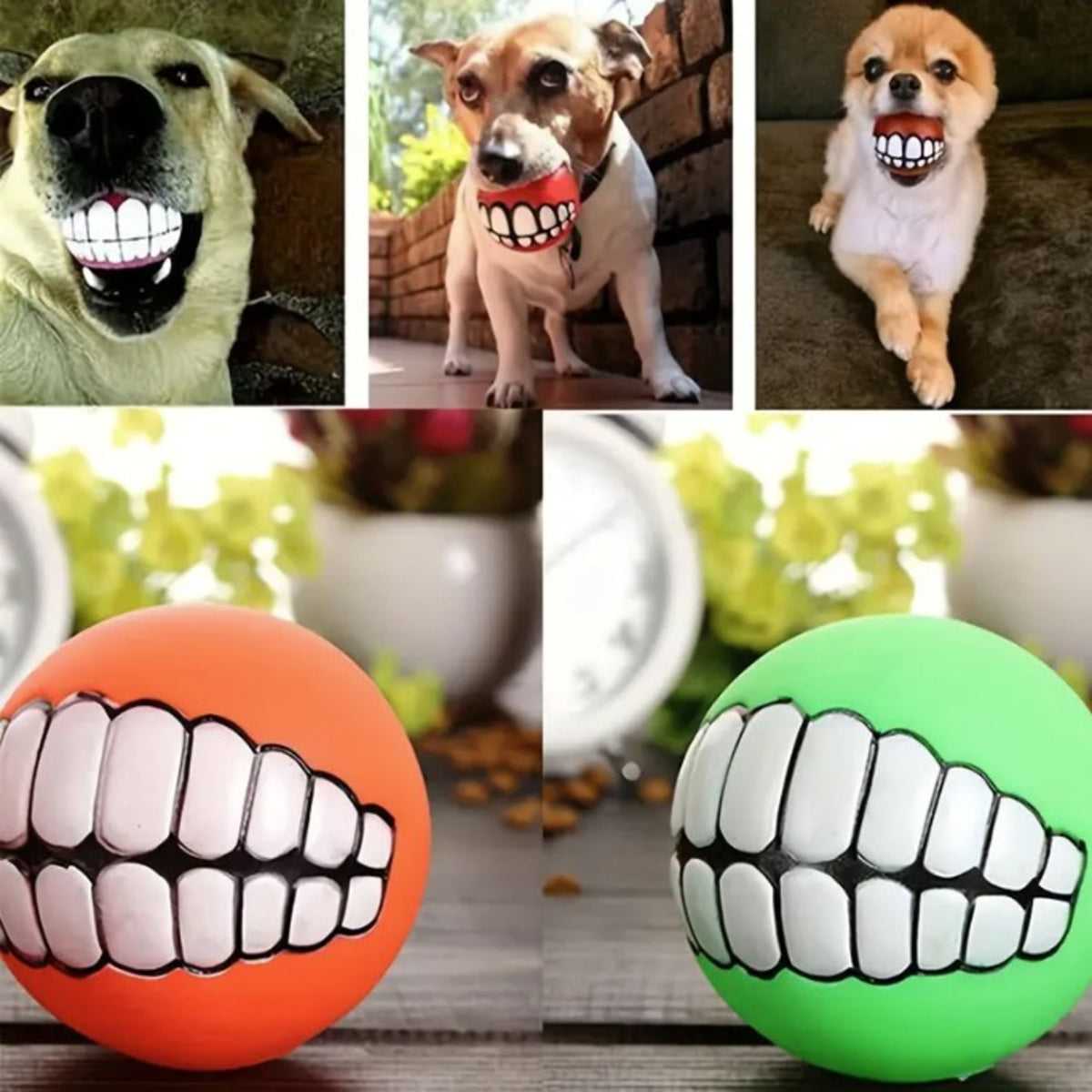 Ball Funky Bouncy Squeeky Durable Rubber Groovy Ball Teeth Smile