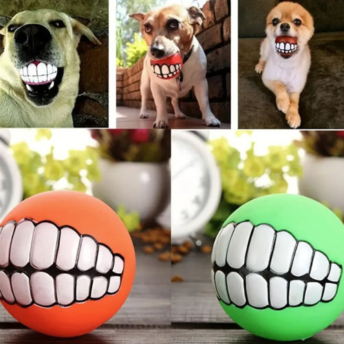 Ball Funky Bouncy Squeeky Durable Rubber Groovy Ball Teeth Smile