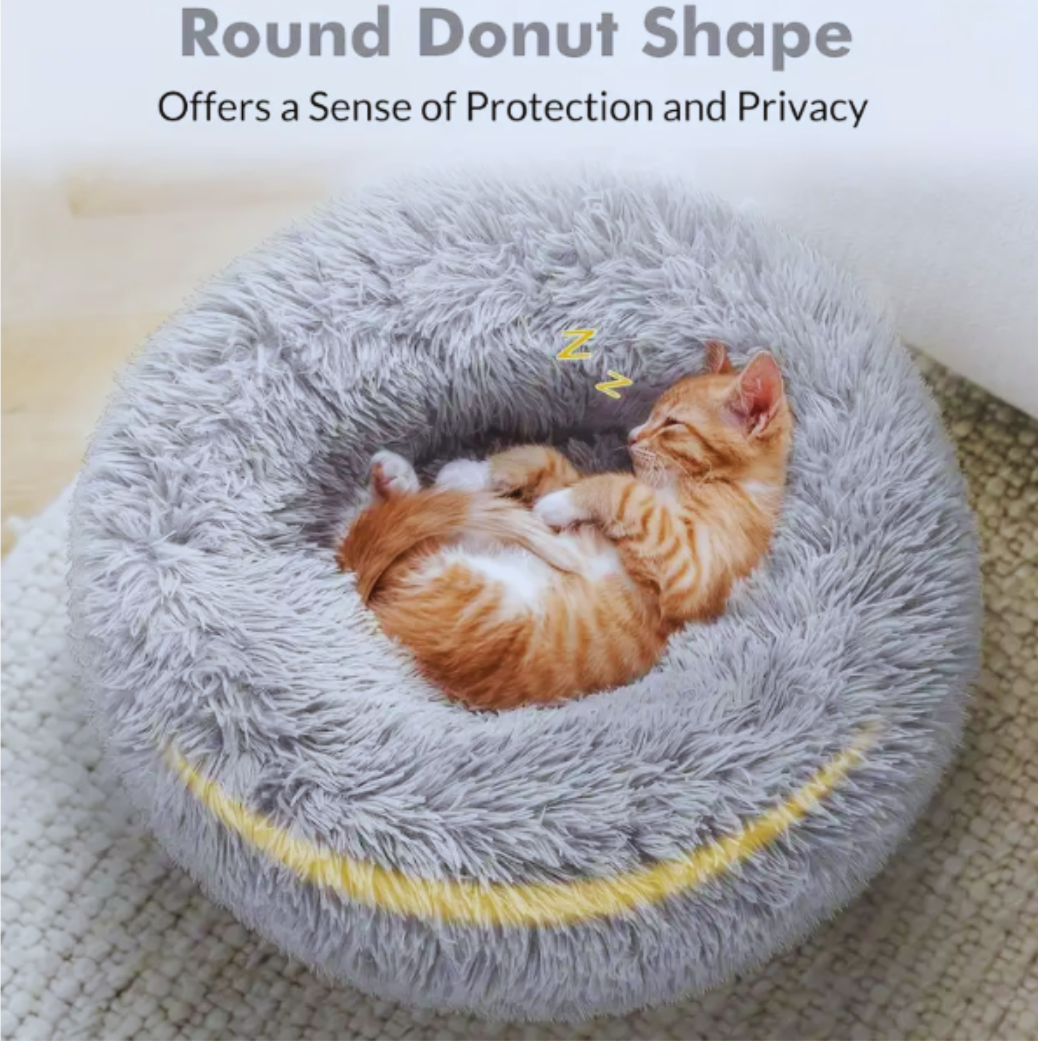 Pet Donut Bed Soft Fluffy Comfy Thick Warm Grey (Size S)[Small Dogs]