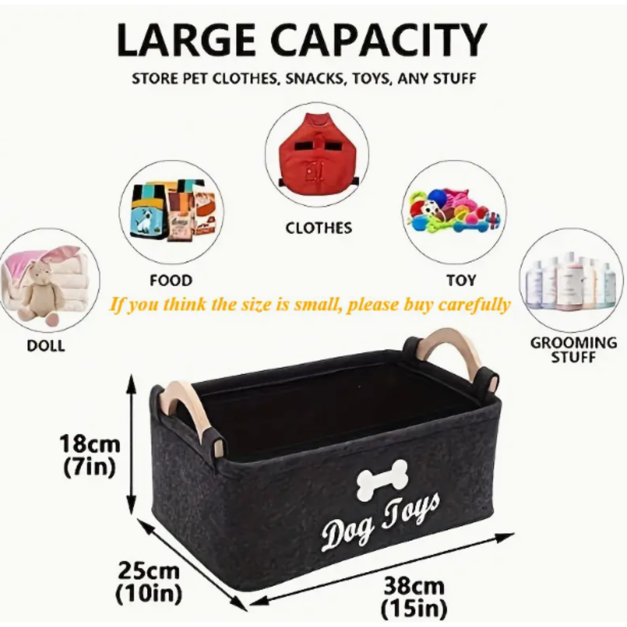 Dog Toy Basket Storage Black Felt