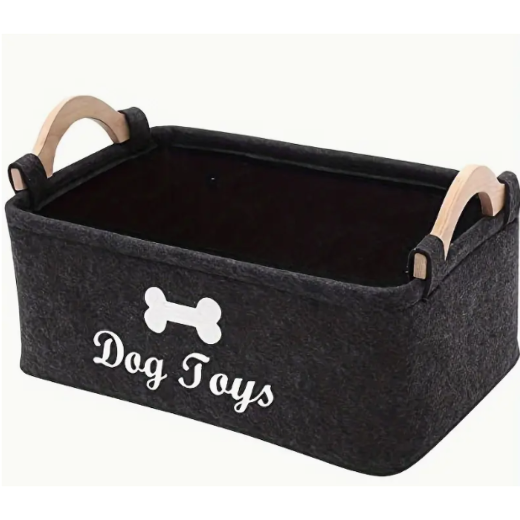 Dog Toy Basket Storage Black Felt