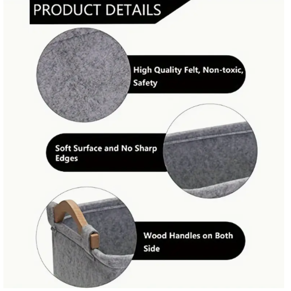 Dog Toy Basket Storage Black Felt