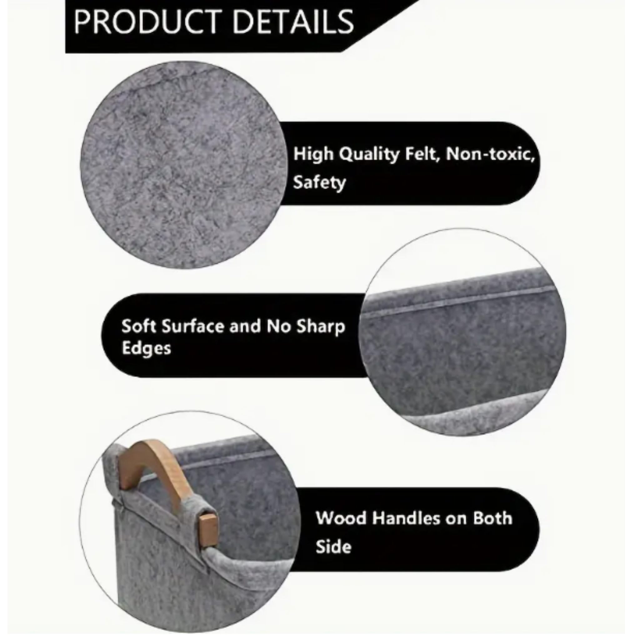 Dog Toy Basket Storage Black Felt