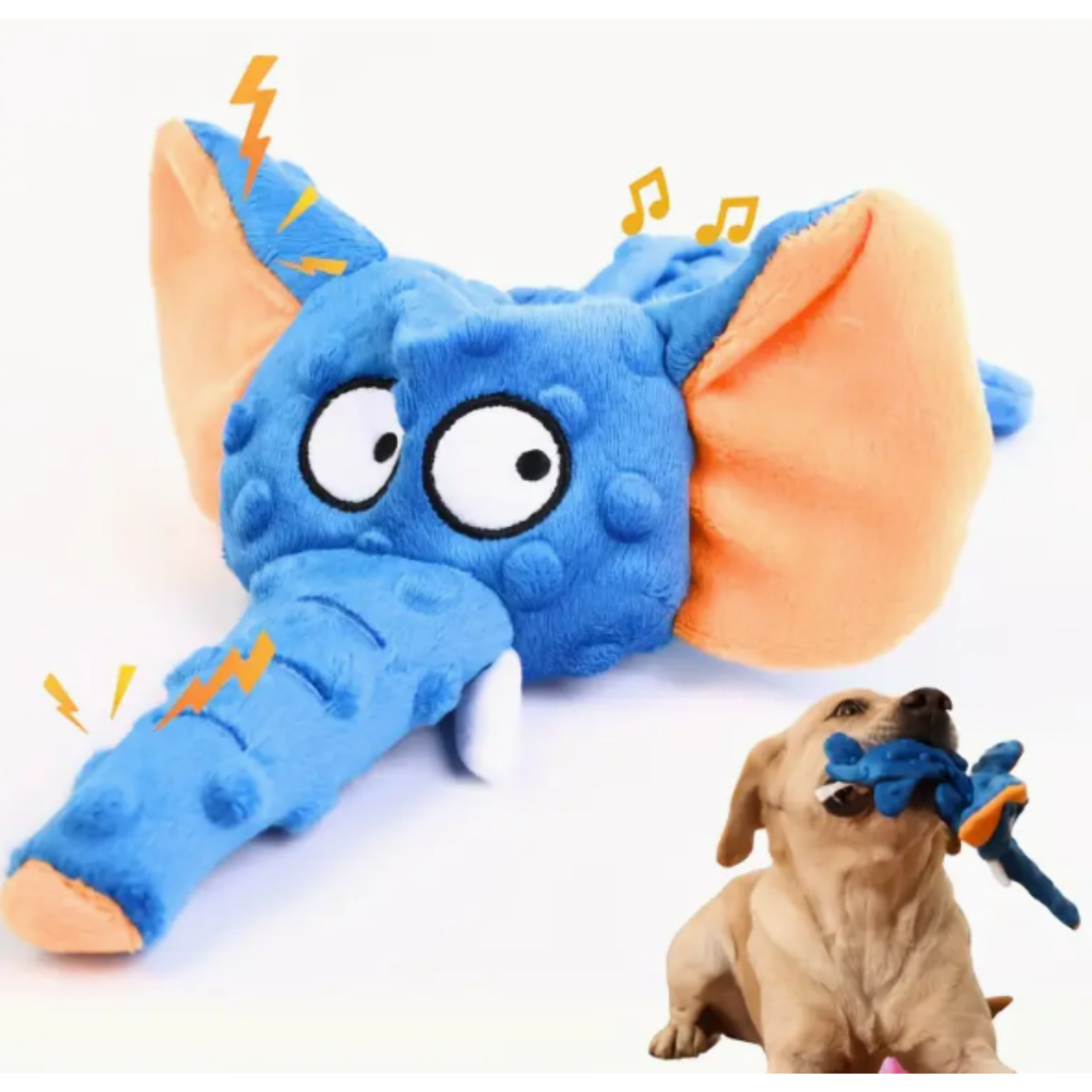 Interactive Elephant Toy for Dogs - No Stuffing Plush Chew Toy With Crinkle Paper (30/19 cm) (12/7.5 inch)