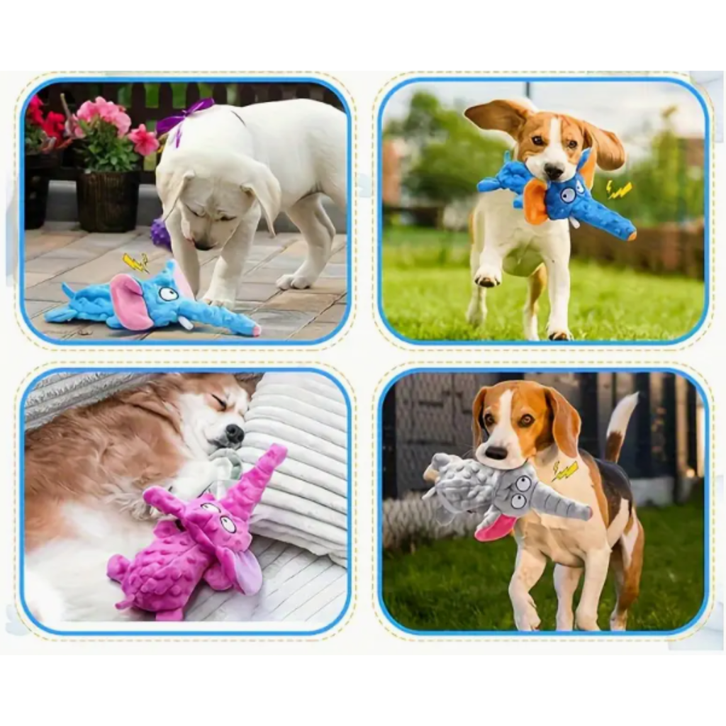 Interactive Elephant Toy for Dogs - No Stuffing Plush Chew Toy With Crinkle Paper (30/19 cm) (12/7.5 inch)