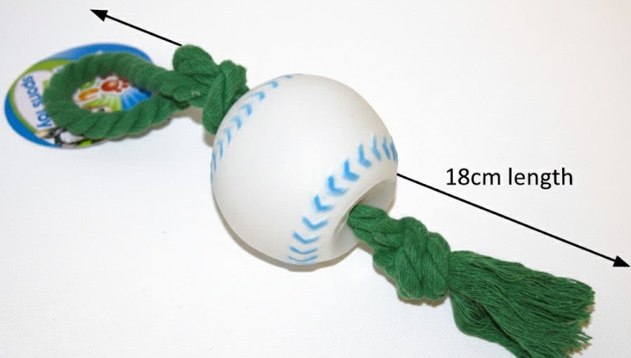 BASEBALL Squeaky Sports Toy Dog Rope Ball Throw Tug-TOY Puppy Chew