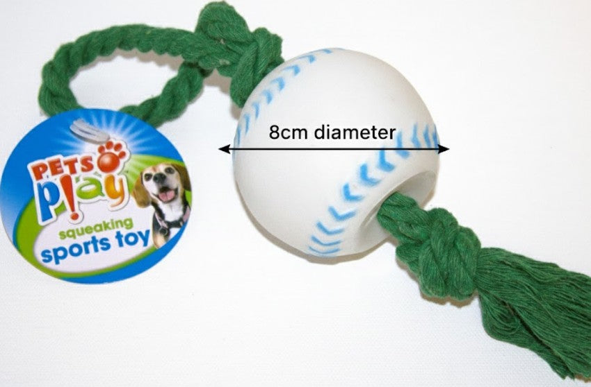 BASEBALL Squeaky Sports Toy Dog Rope Ball Throw Tug-TOY Puppy Chew