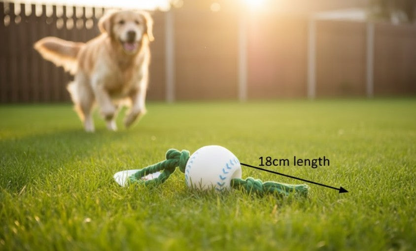 BASEBALL Squeaky Sports Toy Dog Rope Ball Throw Tug-TOY Puppy Chew