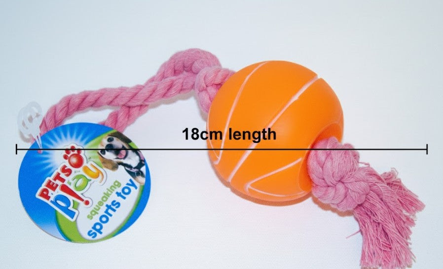 BASKETBALL Squeaky Sports Toy Dog Rope Ball Throw Tug-TOY Puppy Chew