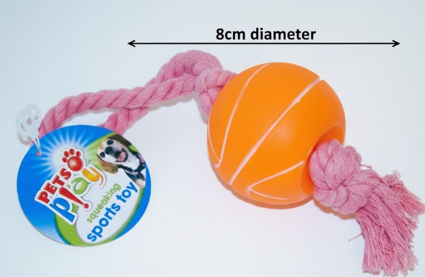 BASKETBALL Squeaky Sports Toy Dog Rope Ball Throw Tug-TOY Puppy Chew