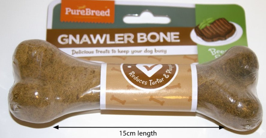 TWO GNAWLER Dog Chew BONE Beef & Chicken Low Fat Dental Health PUPPY ADULT