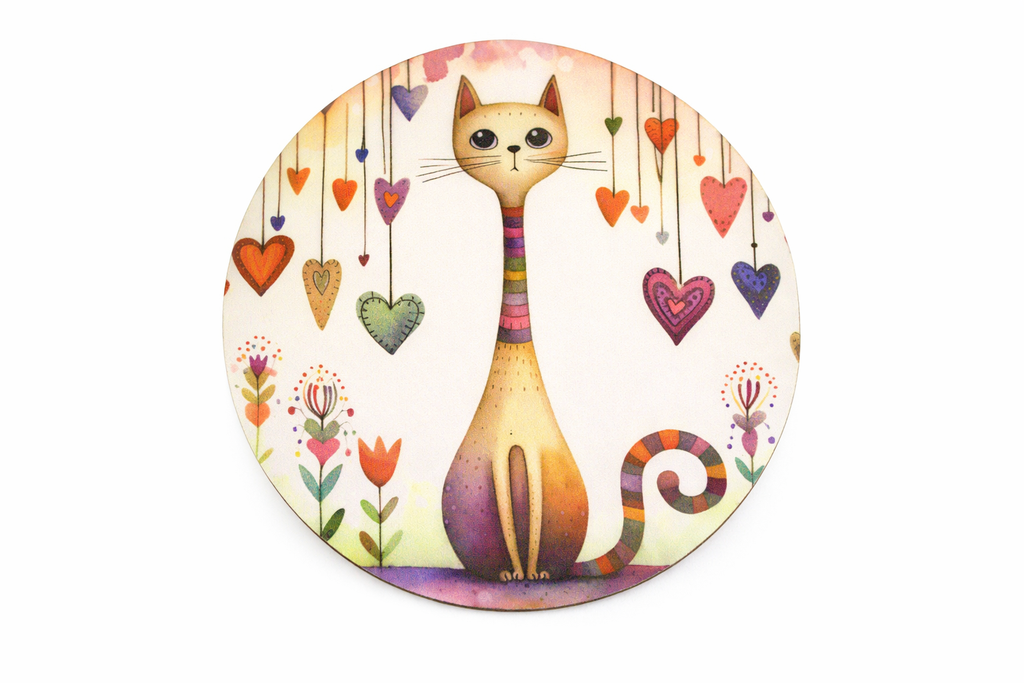 Novelty Coffee/Tea Coasters with Cartoon CATs UNDER UMBRELLA Print Wooden 6 Pieces Set