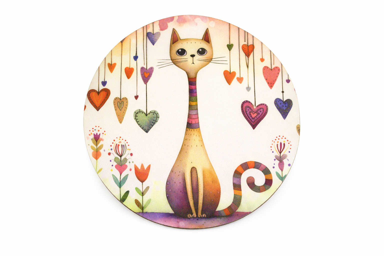 Novelty Coffee/Tea Coasters with Cartoon CATs UNDER UMBRELLA Print Wooden 6 Pieces Set