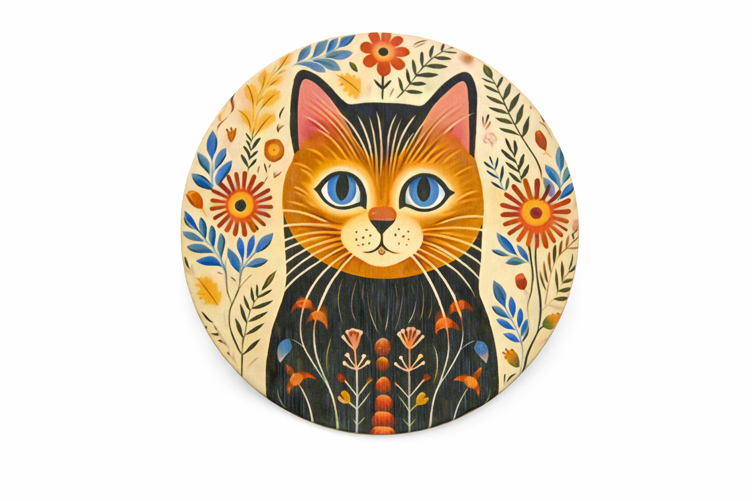 Novelty Coffee/Tea Coasters with Cartoon Spanish CATS Print Wooden 6 Pieces Set