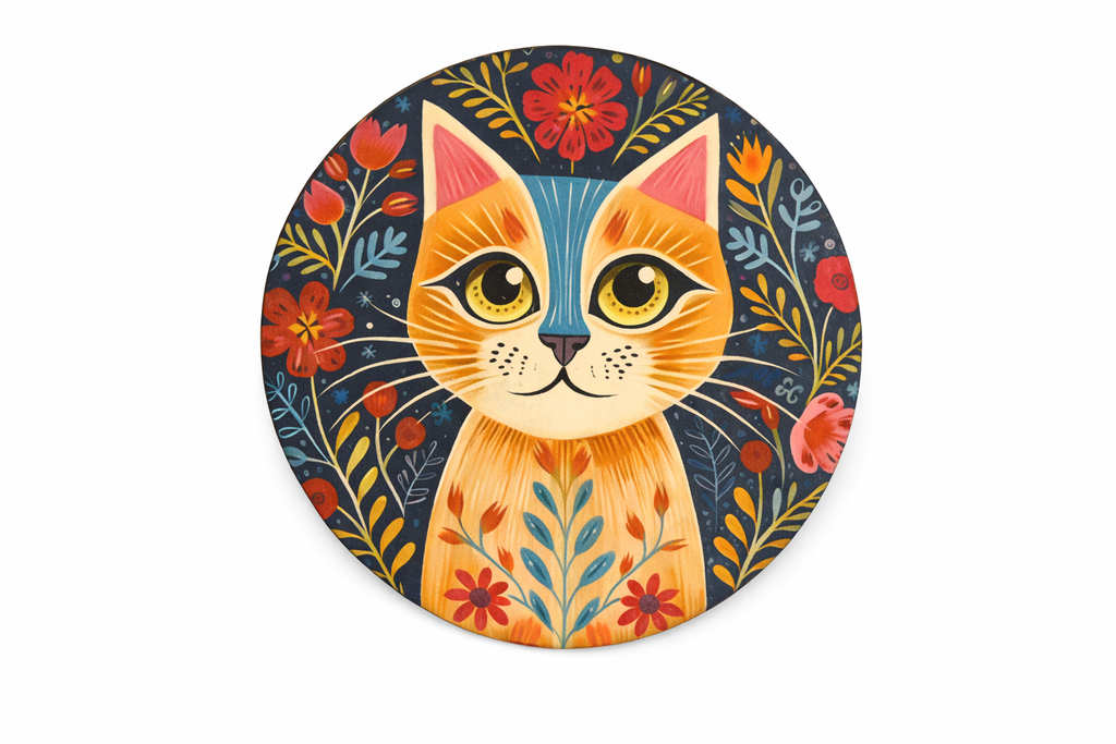 Novelty Coffee/Tea Coasters with Cartoon Spanish CATS Print Wooden 6 Pieces Set