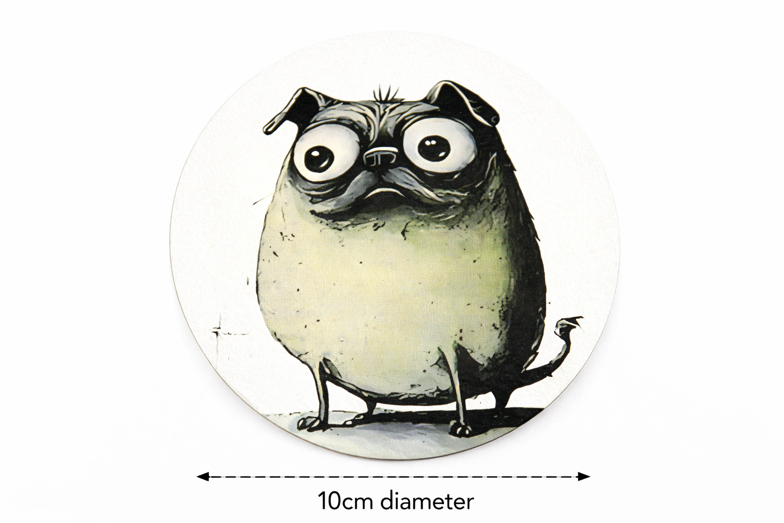 Novelty Coffee/Tea Coasters with Cartoon Pug & Friends Dog Print Wooden 6 Pieces Set