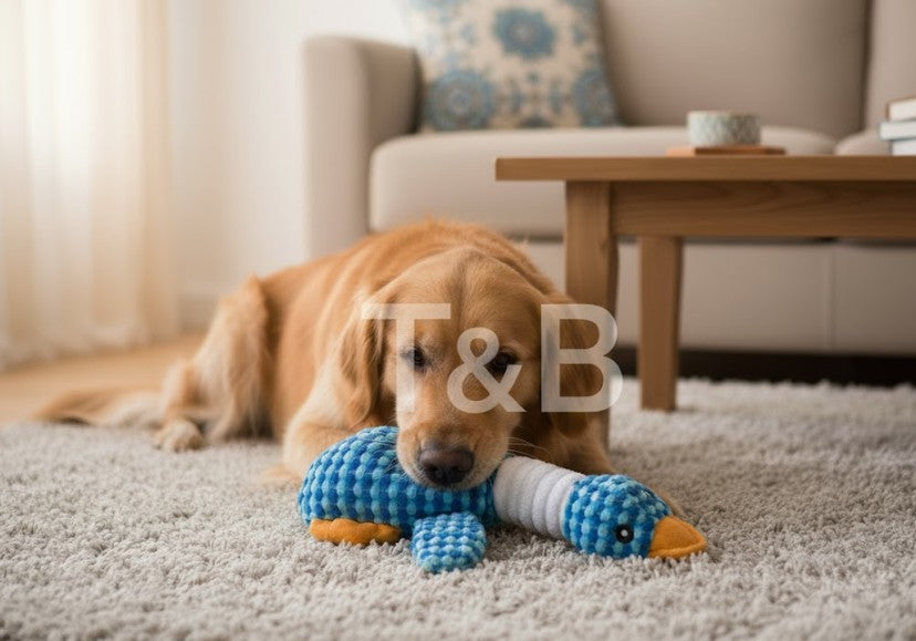 Plush Duck Dog Toy Chew BLUE Squeaky Interactive L28-32CM PUPPY