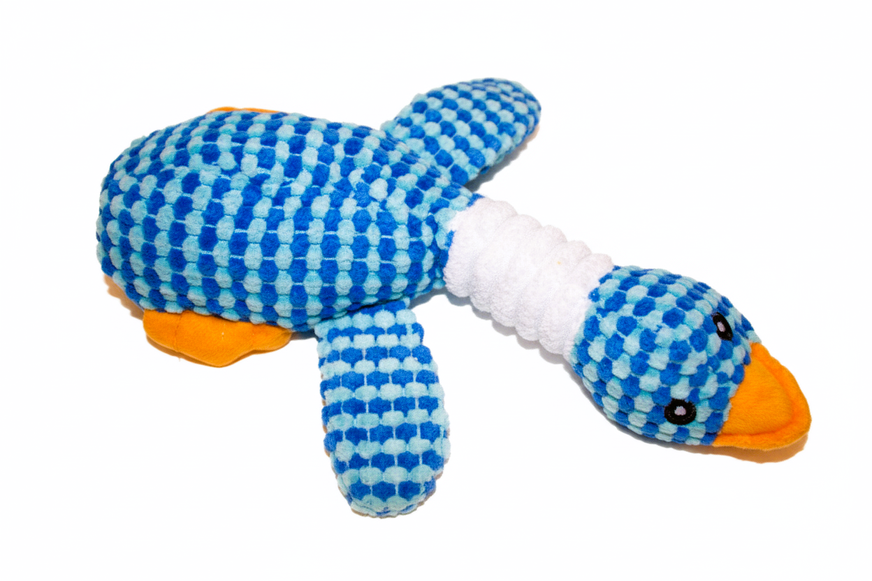 Plush Duck Dog Toy Chew BLUE Squeaky Interactive L28-32CM PUPPY
