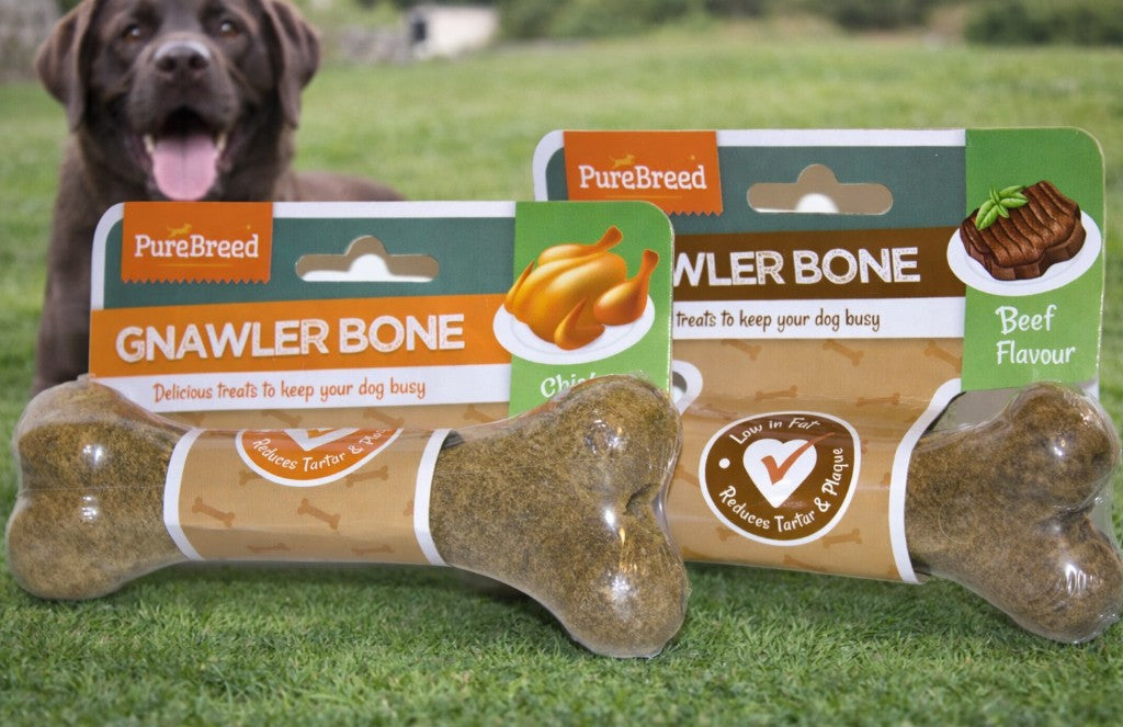 TWO GNAWLER Dog Chew BONE Beef & Chicken Low Fat Dental Health PUPPY ADULT