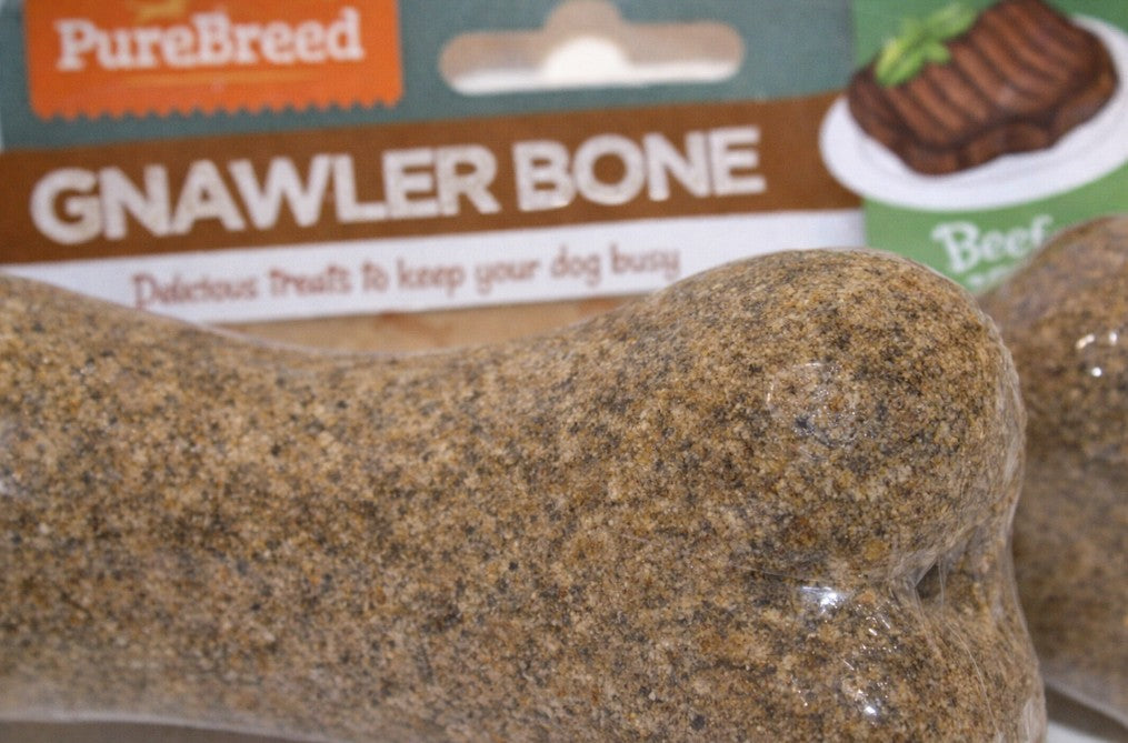 TWO GNAWLER Dog Chew BONE Beef & Chicken Low Fat Dental Health PUPPY ADULT