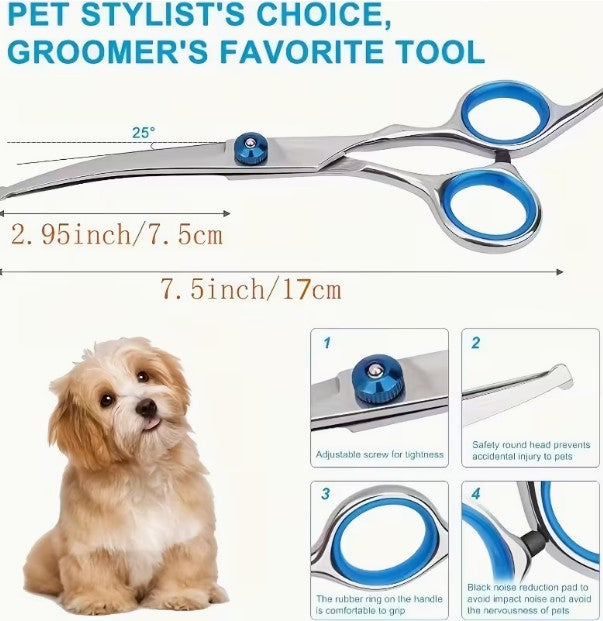 Pet/Dog Professional Grooming Curved Scissors Round Tip for Dog Safety