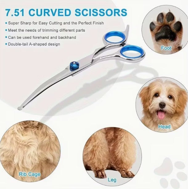 Pet/Dog Professional Grooming Curved Scissors Round Tip for Dog Safety