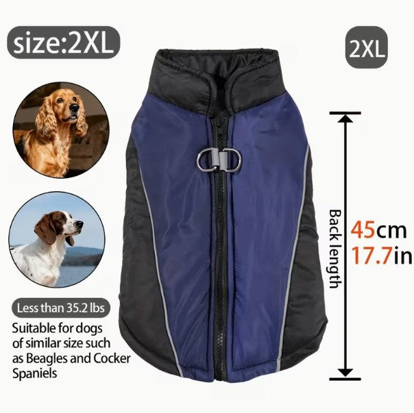 BLUE Pet Jacket Puppy Dog Warm Padded Coat With Harness Zip Jacket Winter