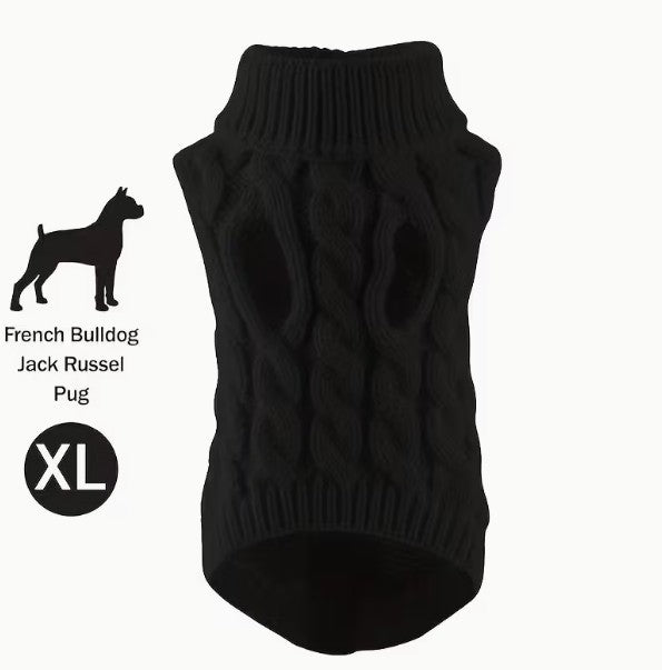 Winter Knitted Cat & Dog Sweater - Soft Pullover for Small to Medium Pets Black