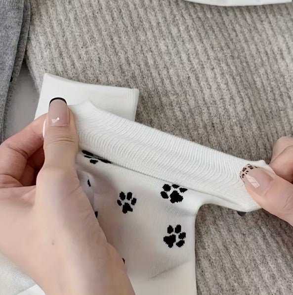 3 Pairs of Women Socks Pet Paw Prints Cute Mid-Calf Socks One-Size