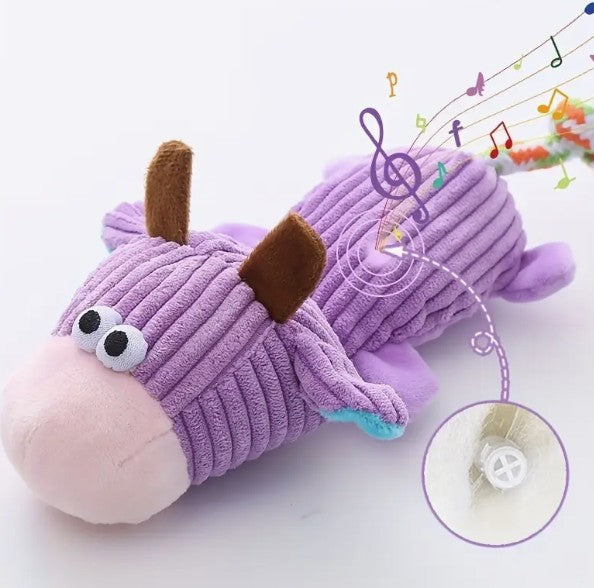 Interactive Purple Cow Toy Dog Plush Chew Tpy with Squeakers