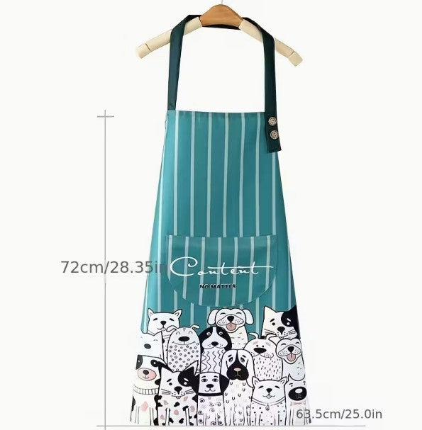 Dog Groomer's Professional Green Apron Waterproof Adjustable Strap Cartoon Dog