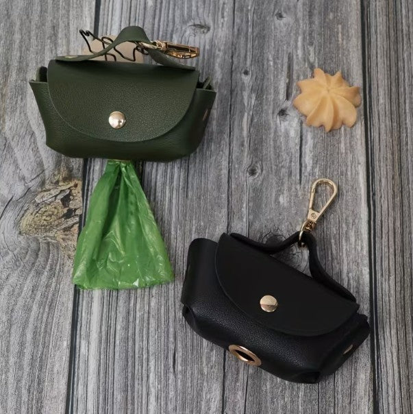 Pet Waste Dog Poo Puppy Pick-Up Bag BLACK Holder PU Leather Waterproof Waste Dispenser