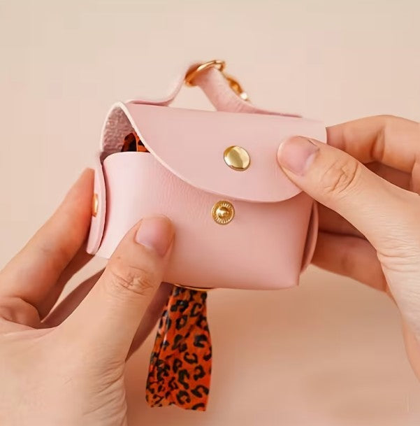 Pet Waste Dog Poo Puppy Pick-Up Bag PINK Holder PU Leather Waterproof Waste Dispenser